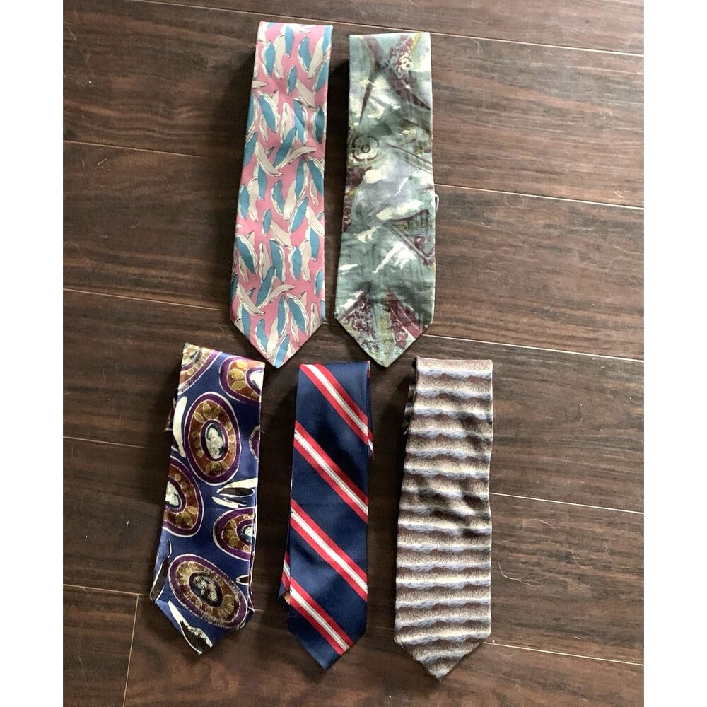 Vtg Men's Necktie Lot of 5 - Guy Laroche, J. Garcia, Damon, Charing Cross, ... - Picture 1 of 6